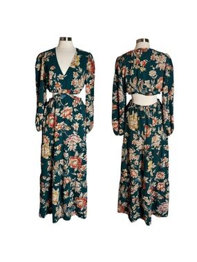 She & Sky green floral side cut out maxi dress, women’s size L- NWT